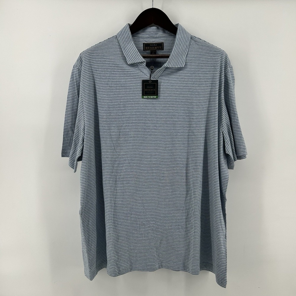 Jos A Bank Reserve Johnny Collar Polo Mens XXL Blue Stripe Tailored Fit NWT